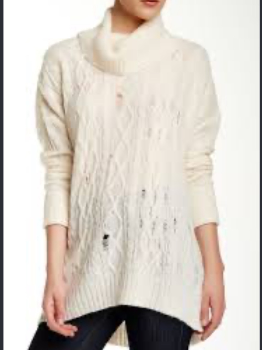 Free People | Complex Cable Cowl Neck Distressed Sweater in cream size small